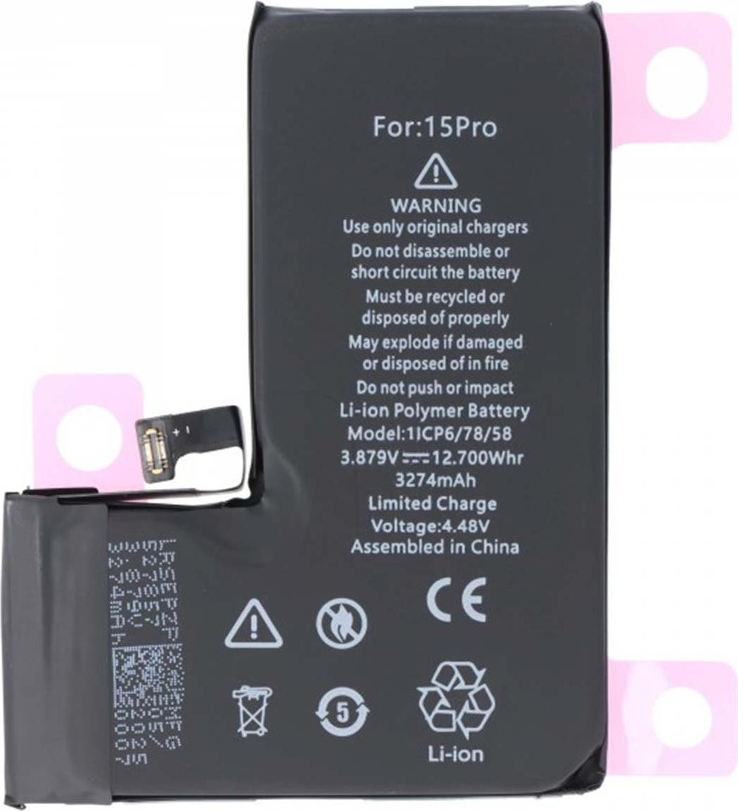 Avizar vervangaccu voor iPhone 15 Pro, Li-Polymer, 3274mAh, zwart