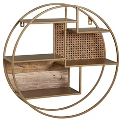 Wandregal Messingfarben/Rattan