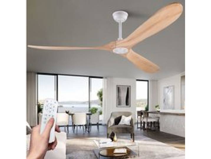Ventilateur de plafond sans lumière 72 pouces bois naturel télécommande réversible 6 vitesses ORVRYN