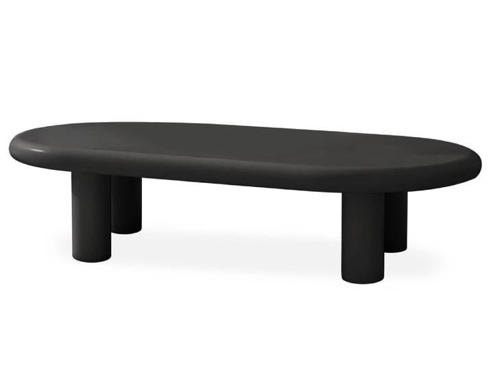 Table basse arrondie 160cm avec pieds colonnes noir