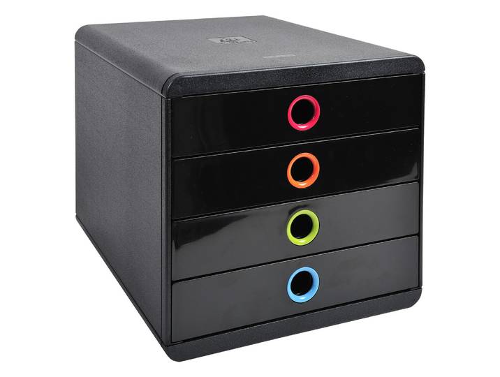 EXACOMPTA Module de classement Pop-Box 4 tiroirs Black Office - Noir/arlequin