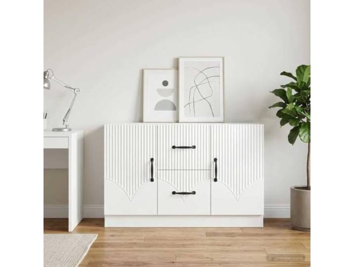 RJPLMFV Anrichte, weiß, glänzend, 89 x 34,5 x 57 cm, Holz, Technik Verstellbare Regale, Schiebetüren, vielseitige Aufbewahrung, elegantes Design für Wohnzimmer