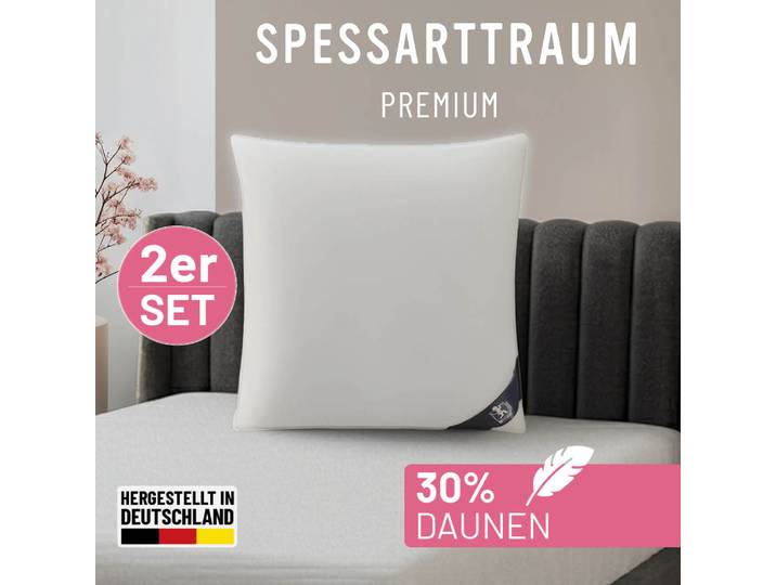 Gänsefederkopfkissen SPESSARTTRAUM Premium, Kopfkissen 1-tlg. oder 2-tlg. 40x80 oder 80x80 cm , weiss (weiß), B:80cm L:80cm, Bezug: 100% Baumwolle. Füllung: 70% Gänsefeder, 30% Gänsedaunen, Kopfkissen, Gänsefederkopfkissen, hergestellt in Deutschland, allergikerfreundlich, im Set günstiger