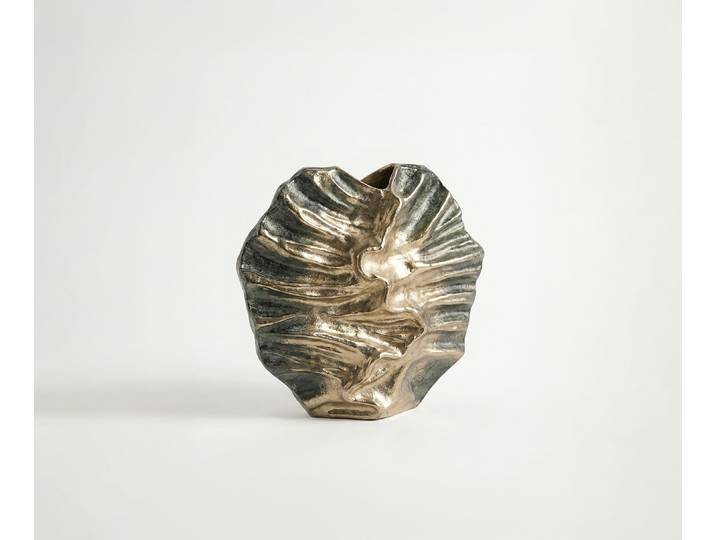 Vase Nerina B36 x T13 x H35 cm Aluminium Verde Antico Handgemacht, Wohnaccessoires