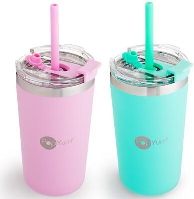 PopYum 13oz Insulated Stainless Steel Kids' Cups, 2-Pack