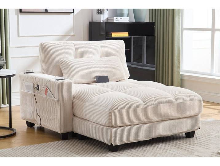 LVHOM Polsterliege Ottomane/Loungesofa/Polsterbett/Daybett/Gästebetten/Schlafsofa (USB/Typ C-Ladeanschlüssen, Seitentaschen, Getränkehalter, modularer Flexibilität Palmen Sessel, links & rechts tauschbare Armlehnen, Schlaffunktion, Platzsparend, 1-St., Multifunktional für Kleinwohnung, Homeoffice und Gästeübernachtung), Perfekt für Wohnzimmer, Schlafzimmer, Jugendzimmer, Gästezimmer