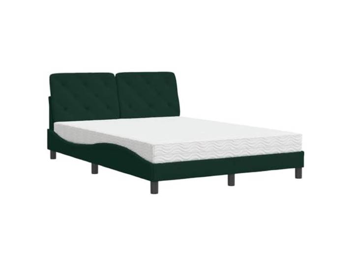 PUGYNBK Bett mit Matratze aus Samt, Dunkelgrün, 140 x 200 cm Stütz-Kopfteil, Lattenrost, 22D-Schaumstoff, Härte H2 und H3