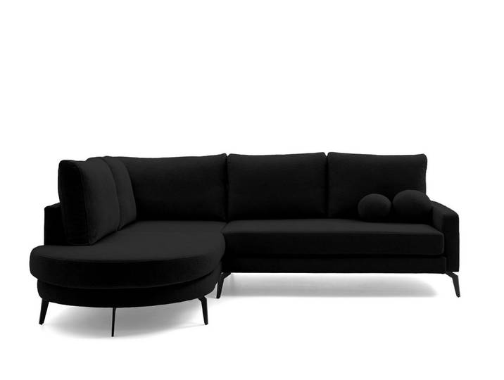 Muffo Ecksofa MAYA, Dekorative kugelförmige Kissen, Hohe Metallfüße, HR-Schaum + Wellfeder, keine Schlaffunktion
