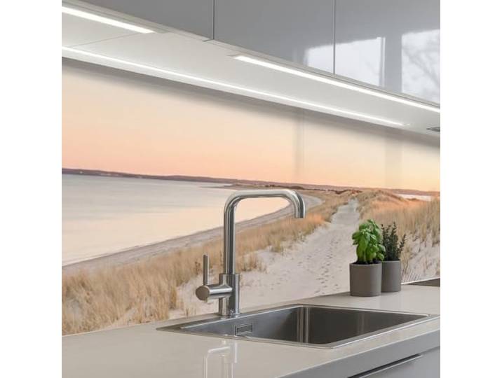 KitchenYeah© Küchenrückwand Selbstklebende Kitchen Wall Protector Küchen 80x400 cm - Rückenwand Küchenfronten Küchenrückwände Küche Wand Küstenlinie - Horizont - Zaun