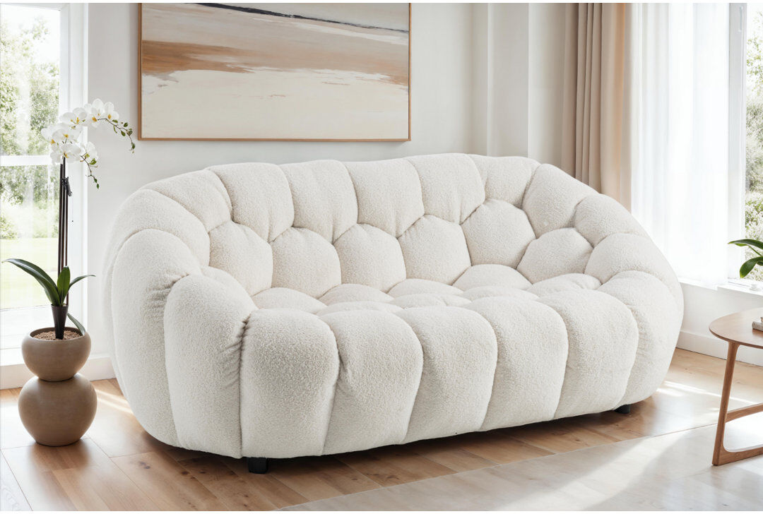 Metro Low-Profile Boucle Brosen Sofa White 2