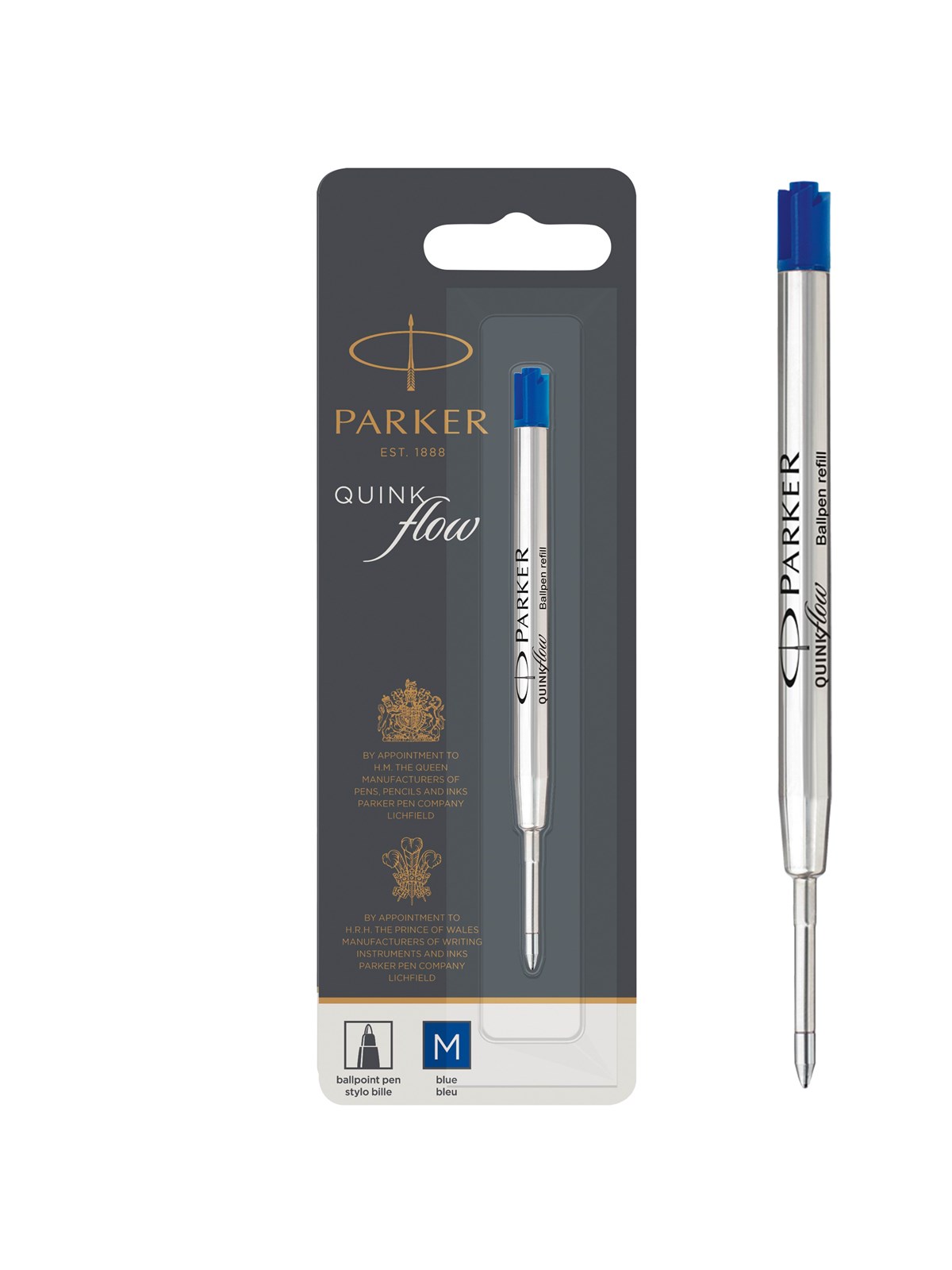 Parker Kugelschreibermine | mittlere Schreibspitze | blaue QUINKflow Tinte | 1 Ersatzmine für Kugelschreiber