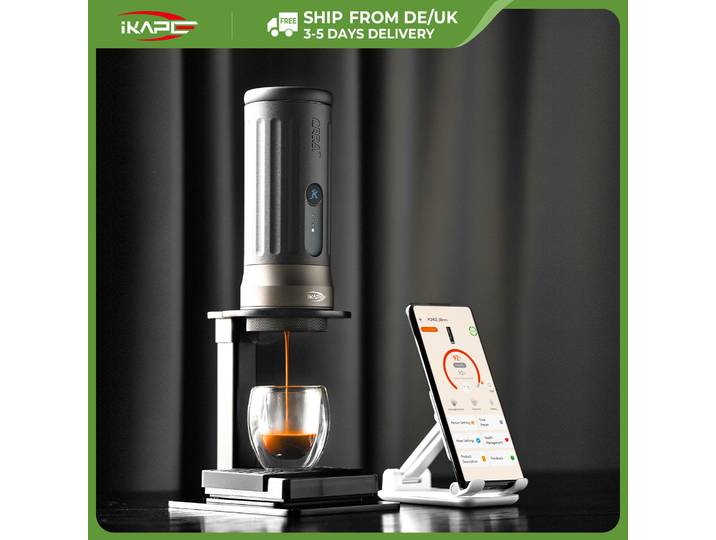 Machine à café portable IKAPE Kapo K2/Connexion Bluetooth/Fonction minuterie, Portafilter sans fond pour expresso 51/58 mm, Camping/Maison