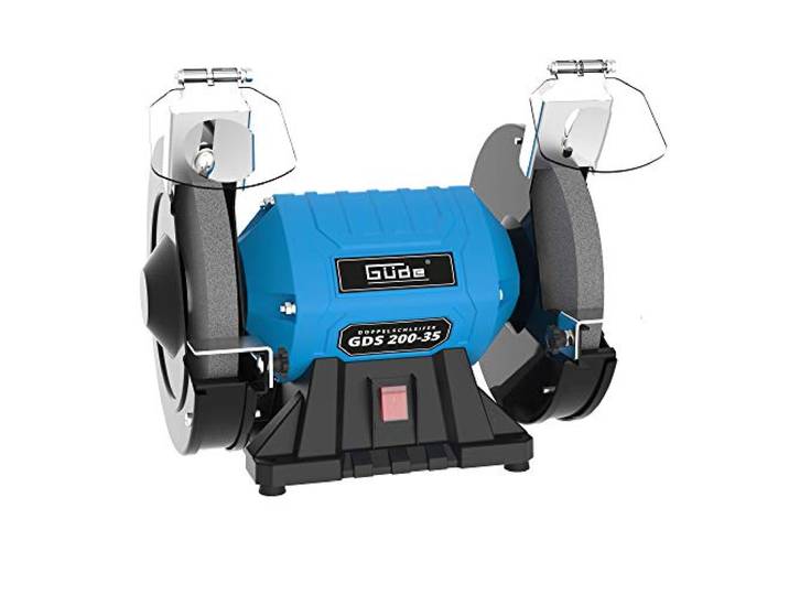 Güde Doppelschleifer GDS 200-35 (350 W, 2980 1/min Motordrehzahl, Grob- & Feinschleifscheibe 36 60 K, ø 200 mm, stabiler Maschinenfuß, kugelgelagerte Schleifachsen, verstellbare Arbeitsauflagen)