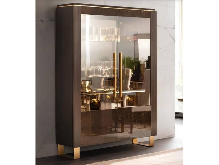 Xlmoebel Vitrine Luxus Glasschrank aus Holz mit Glasregal und stilvollem Design (Glasschrank aus Holz) Made in Europa
