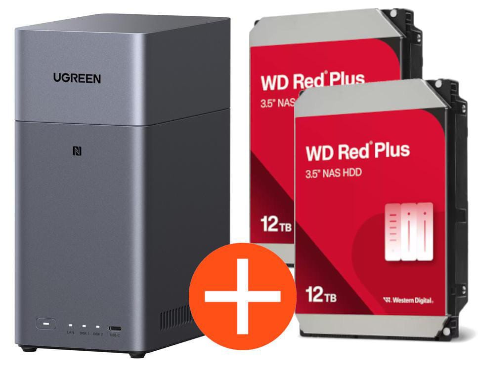 UGREEN NASync DH2300 NAS System 2-Bay 24TB inkl. 2x WD WD120EFGX NAS HDD - 12 TB DH2300 + 2x WD120EFGX