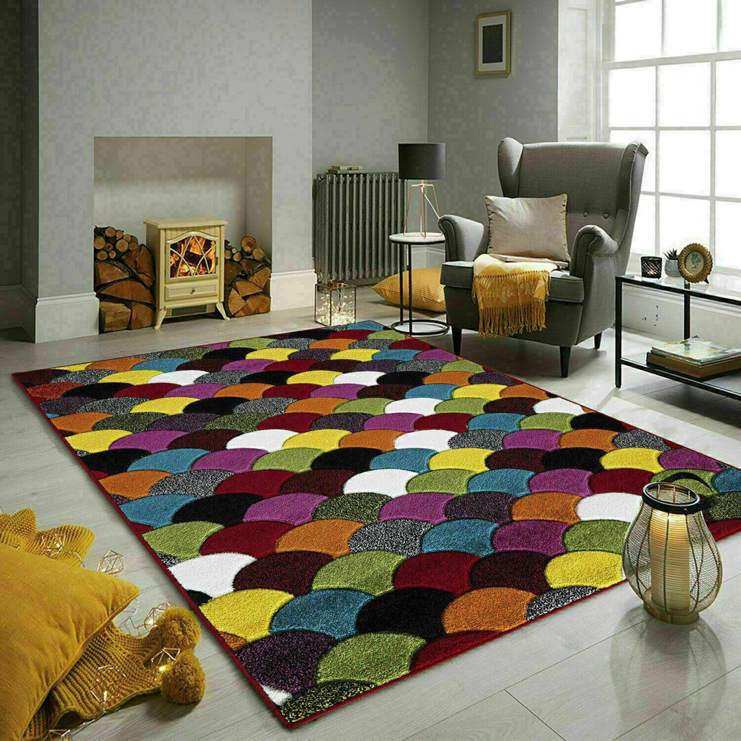 Latitude Run Lili-Ella Geometric Flokati Area Rug Blue/Brown/Yellow Rectangle 160 x 230cm