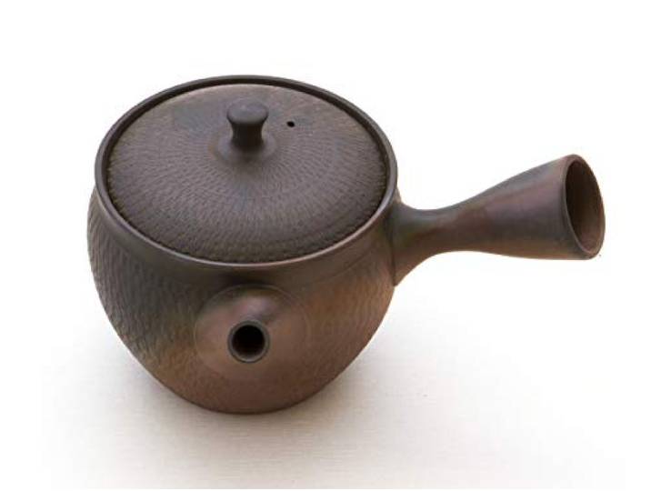 Gyokko Japanische Teekanne Sendan Kaku, Keramik Kyusu Tokoname Japan. Schwarz. Integriertes Tee-Sieb, Nicht glasiert
