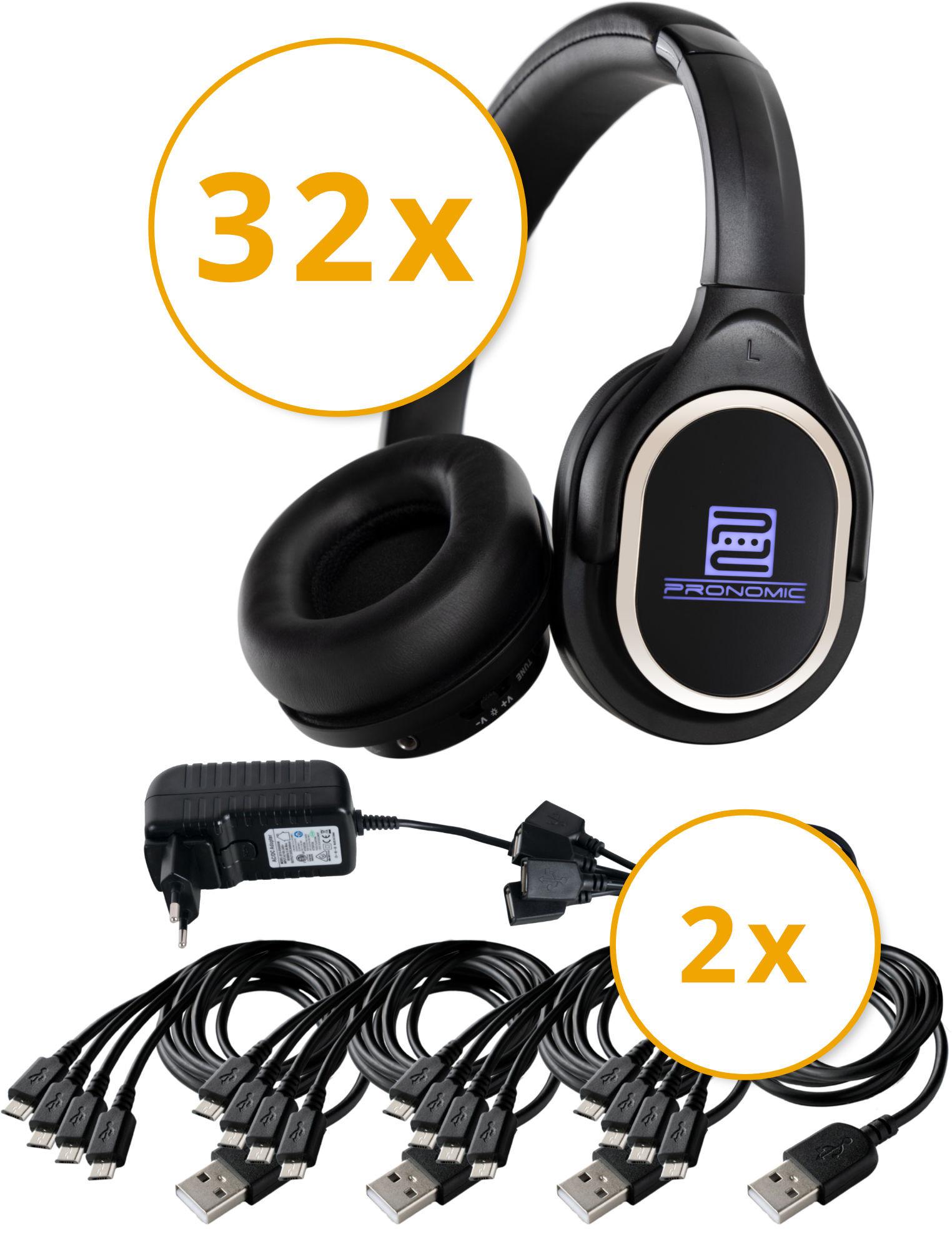 Pronomic SDH-340/32 USB-C Silent Disco Set, Version 2, mit 32 Kopfhörern