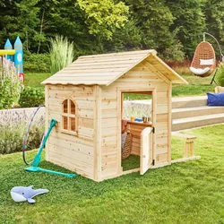 HOME DELUXE Spielhaus DER GROSSE PALAST - 106 x 111 cm Natur mit Bank
