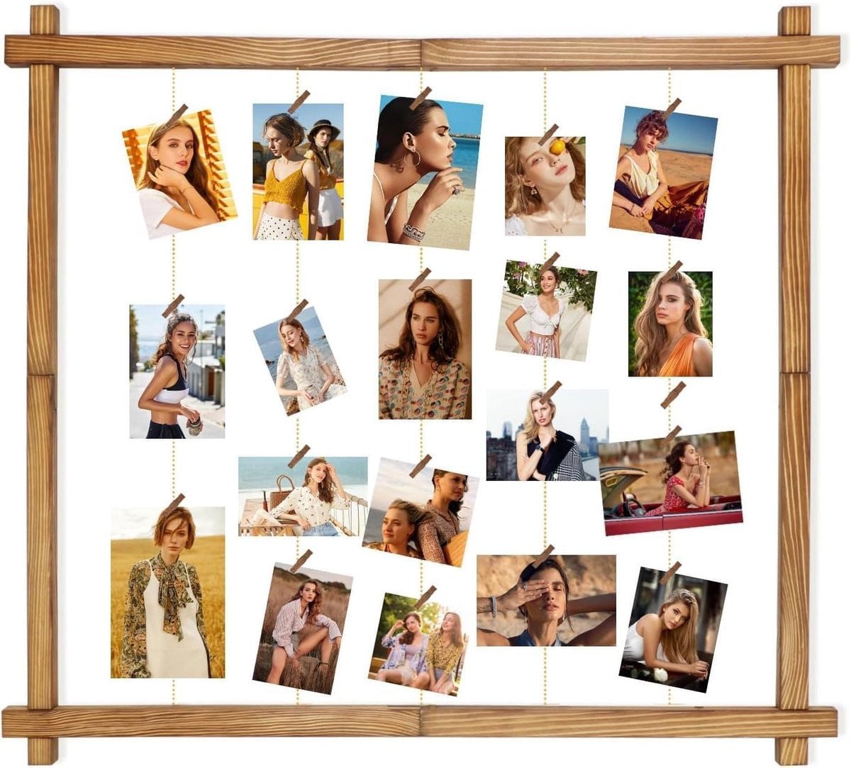 Collage Fotolijst Fotohouder Wanddecoratie Zwart met Metalen Ketting