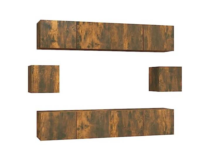 LMTYOENFG 6-TLG. TV-Schrank Set Wandmontage Lowboard Räuchereiche Flexibles Hänge-Mediaboard fürs Wohnzimmer mit 6 Modulen für viel Stauraum hinter praktischen Türen.