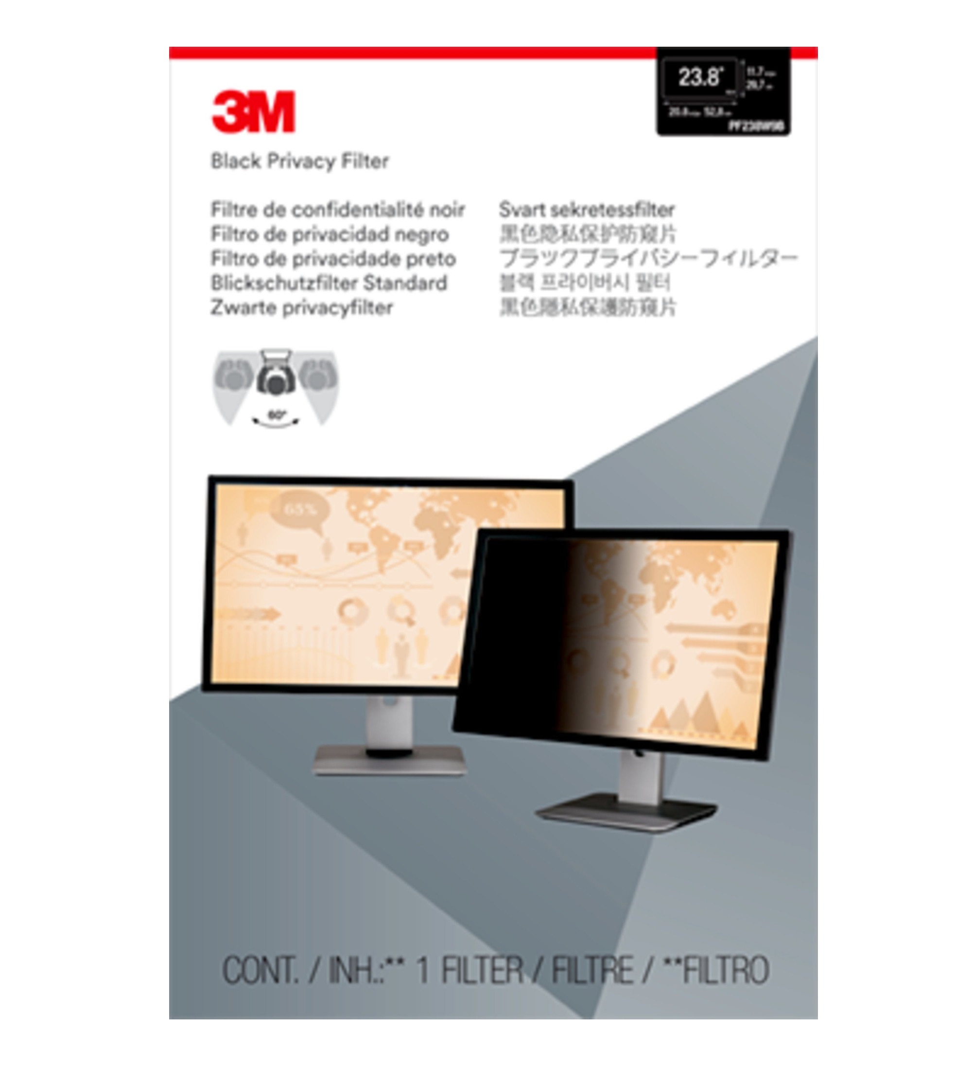 3M Blickschutzfilter for 28" Widescreen Monitor Bildschirmfilter 71,1 cm Breitbild 28 Zoll Schwarz (7100143039)