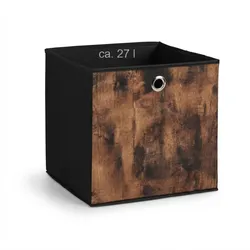 Relaxdays Aufbewahrungsbox, 6er Set, HxBxT: 30x30x30 cm, Stoff, Holzoptik, Griffloch, faltbare Regalboxen, schwarz/braun