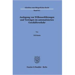 Menke:Auslegung von Willenserklärungen, Fachbücher von Till Menke, Till, Menke