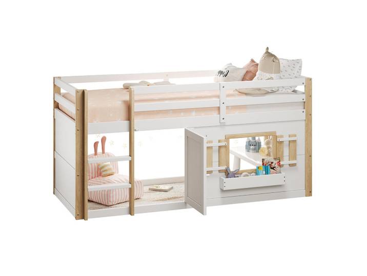 Okwish Etagenbett 90/200 cm weiß aus Massivholz mit Leiter und Spielfläche, Weiß, 90x200 cm, Babymöbel & Kindermöbel, Kinderzimmer & Jugendzimmer, Stockbetten