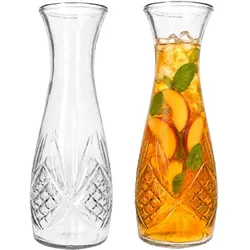 2er Set Valto 1L Karaffe Glas klar Relief Wasser Saft Wein Eistee Krug Milch