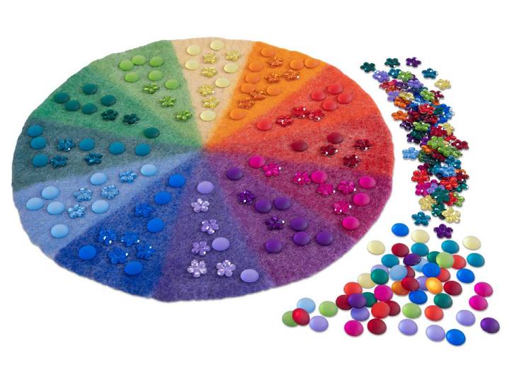 Betzold Spielmatte - Regenbogen-Filzmatte mit Funkelsteinen – 241-tlg. Farbenspiel Kinder