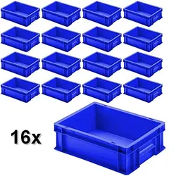 BRB 16x Euro-Stapelbehälter mit 2 Griffleisten, LxBxH 400x300x120 mm, 11 Liter, blau