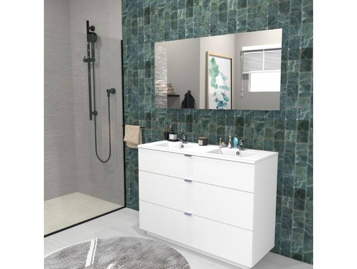 Meuble sous-vasque 3 tiroirs MARBELLA 120 cm + vasque + miroir / Blanc