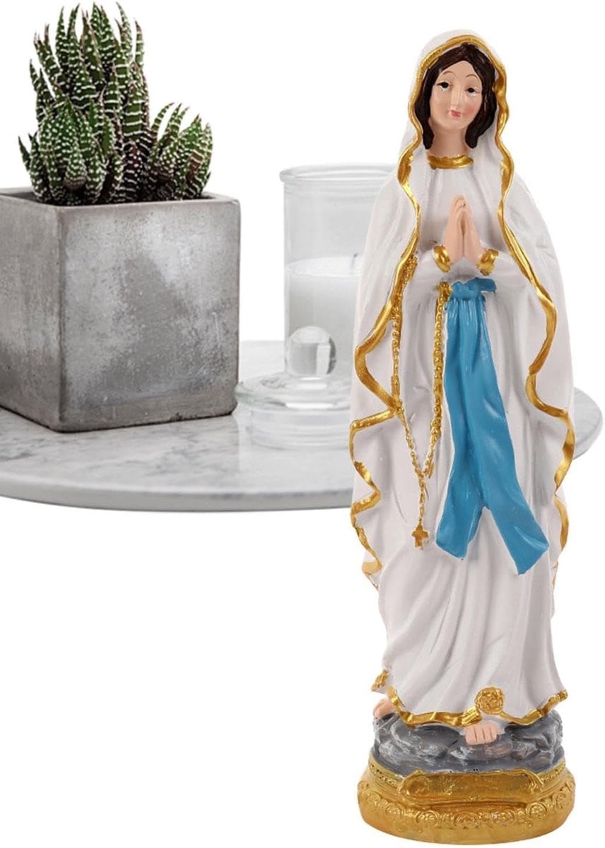 Moeder Beeld Katholieke Sculptuur Wit Blauw Goud Hoogte: 29 cm