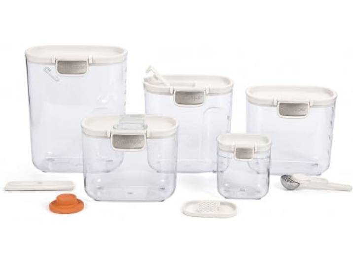 ProKeeper + Luftdichtes Frischhaltedosen-Set - Transparentes Kunststoff-Mehl und Zuckerdosen-Set mit magnetischem Zubehör für die Organisation der Küche (Weiß, 9-teilig)