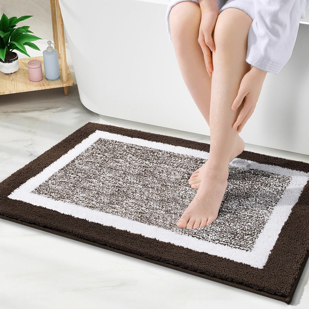 Olanly Badmat Antislip – Microvezel Douchemat – Bruinwit – 61 x 91 cm