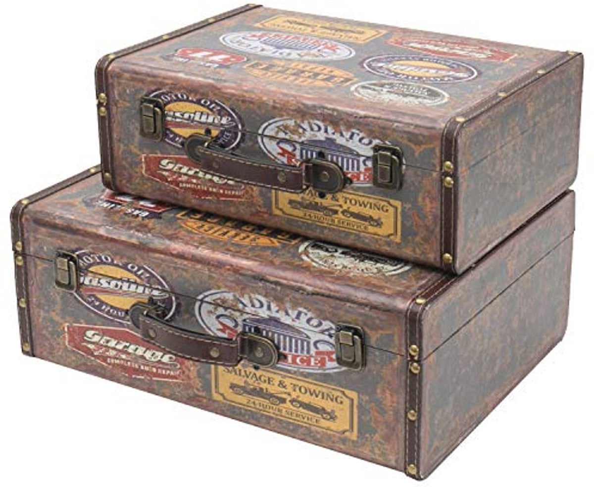 Vintage Houten Koffer Set van 2 - Decoratieve Opbergdozen