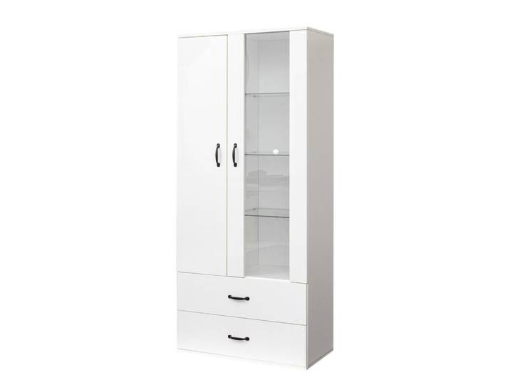 Flieks Vitrine, LED-Beleuchtung, 2 Türen, Freistehend, Weiß, 35x182x59.5 cm, Esszimmer, Vitrinen, Vitrinenschränke