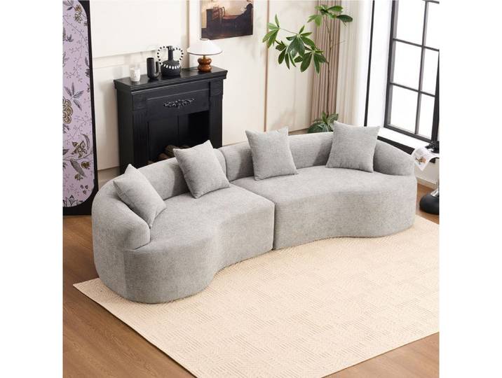 Canapé modulable 4 places design incurvé sans montage - BEAUNIV - 4 coussins chenille pour salon gris