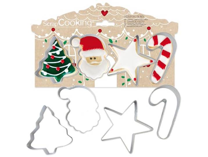 ScrapCooking - 4 uitsteekvormen voor Kerstmis - Koekjesvorm van roestvrij staal - Kerstman dennenvormen voor kleine taarten - accessoires voor gebak - keuken - verjaardag kinderen decoratie - 2089