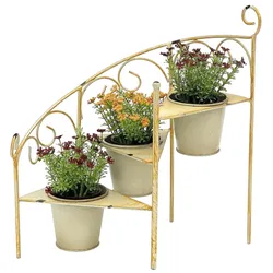 DanDiBo Blumentreppe Metall 38 cm Blumenständer mit 3 Töpfe 96098 Gelb Blumenständer Shabby Chic Blumensäule Pflanzenständer Pflanzentreppe