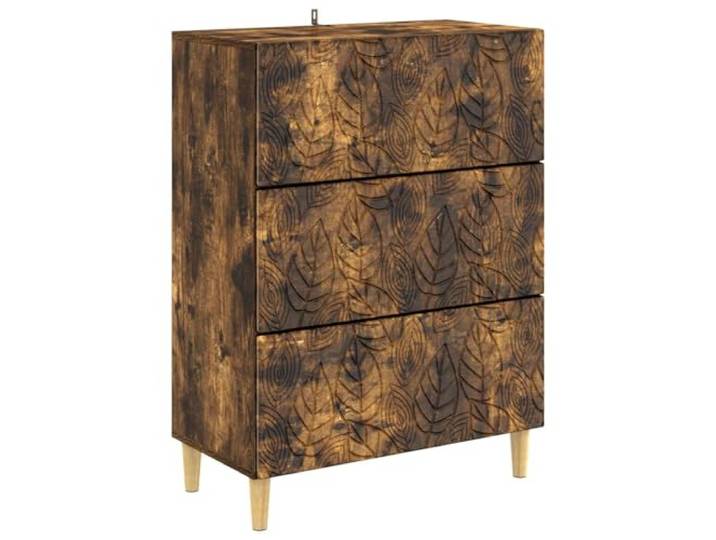 Schubladenschrank Geräucherte Eiche 66 x 34,5 x 90 cm Holzwerkstoff Vintage-Design, Holzwerkstoff, Eukalyptusbeine, Schubladen, Innenräume, pflegeleicht, rechtwinklig
