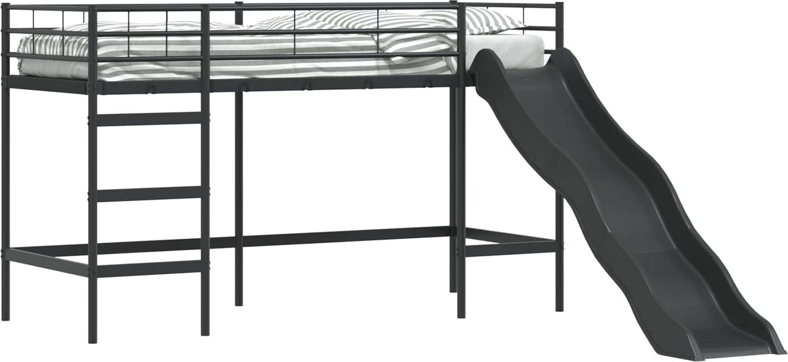 Kinder-Loftbett mit Rutsche Schwarz und Anthrazit 100 x 190 cm