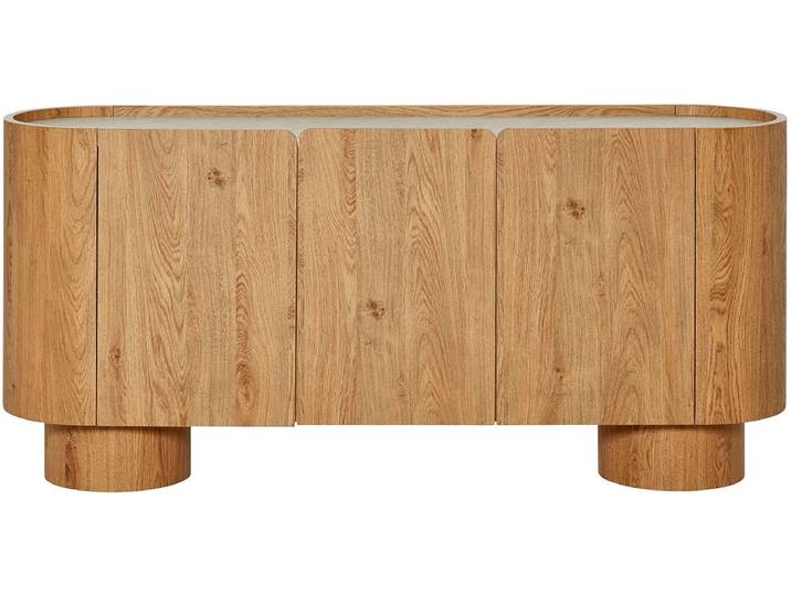 Sideboard JAHNKE CIRCO SB 160 , montana eiche, marmor weiß, B:160cm H:74,3cm T:38,4cm, Holzwerkstoff, Sideboards, Sideboard, Sideboard, 3-türig, gerundetes Design, Marmor-Look, Breite 160 cm