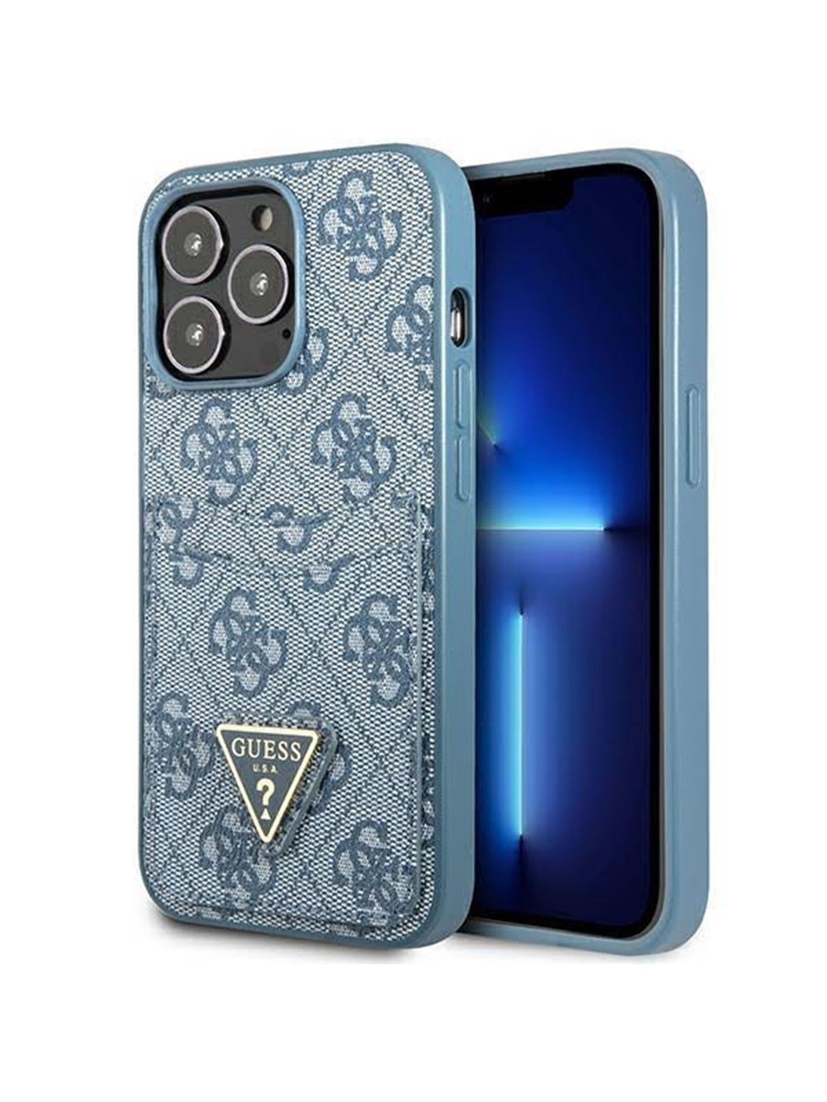 GUESS 4G Triangle Logo Cardslot Case for iPhone 13 Pro / 13 - Blue