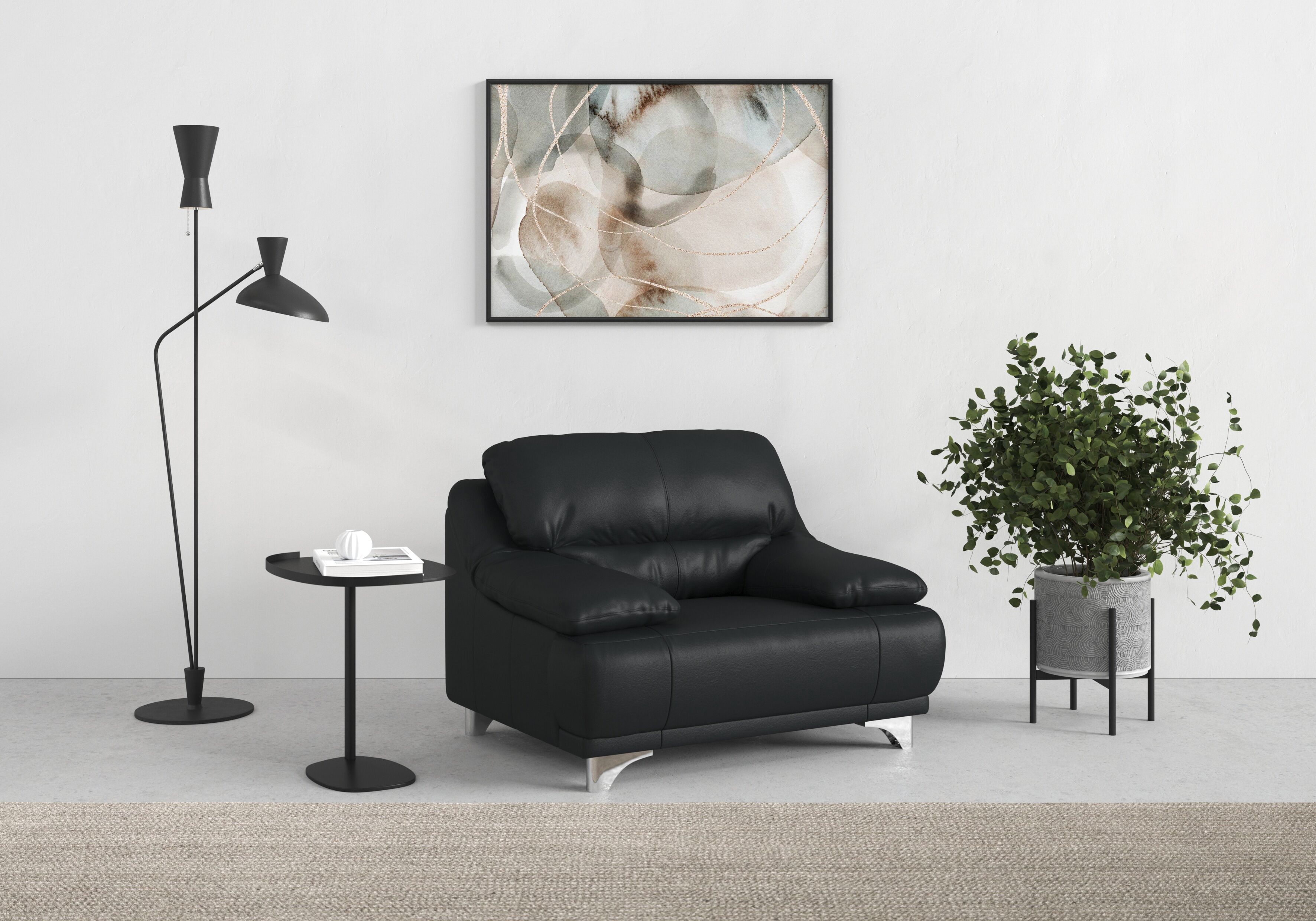 Sessel COTTA "Maranello", schwarz, B:118cm H:86cm T:93cm, Sessel, Sessel schwarz Leder PAMPAS, B/H/T: 118cm x 86cm x 93cm