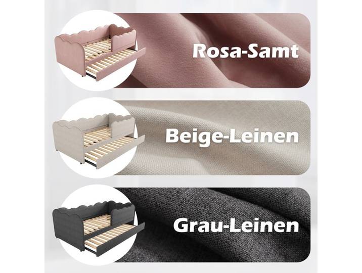BEL Lit de jour capitonné 90x190 cm canapé-lit lit gigogne 90x190 lit enfant à lattes lin beige sans matelas