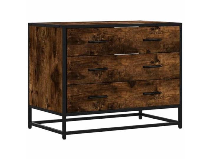 Foknhdi Schubladenschrank Räuchereiche 70x41x56 cm Holzwerkstoff Industrieller Beistellschrank mit 3 Schubladen für Schlafzimmer und Wohnzimmer, bietet viel Platz und stabile Oberfläche.