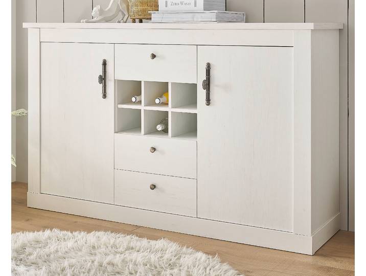 Sideboard \ Fiastra\ weiß Pinie Landhaus Kommode 166 cm mit Soft-Close