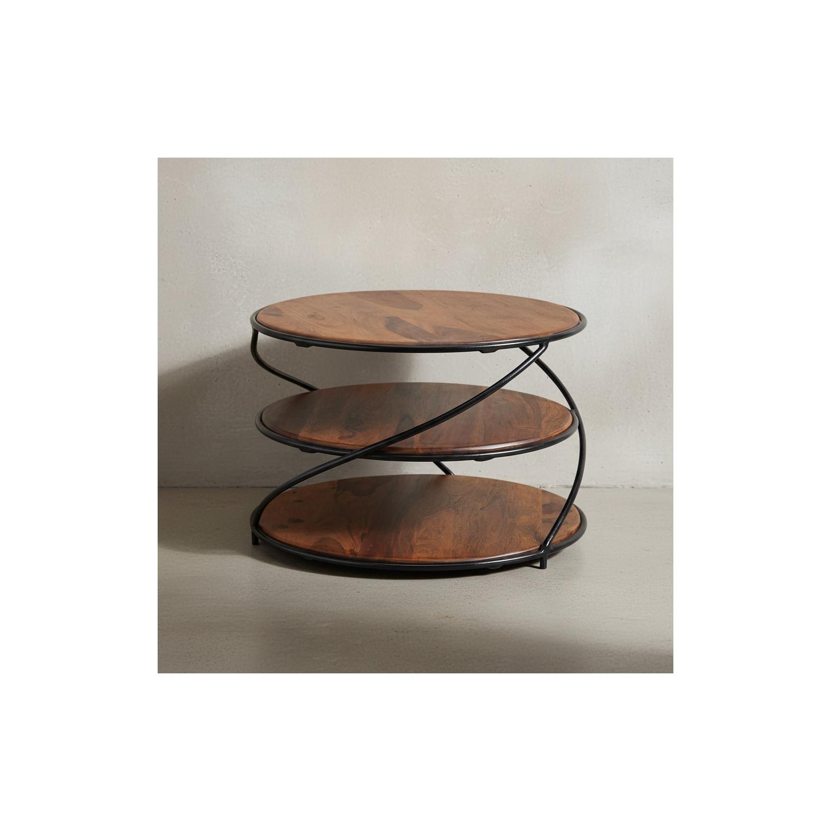 KADIMA DESIGN Sheesham-Massivholz Couchtisch, außergewöhnliches Design, 58x58 cm, 3 Ablageflächen, Robust